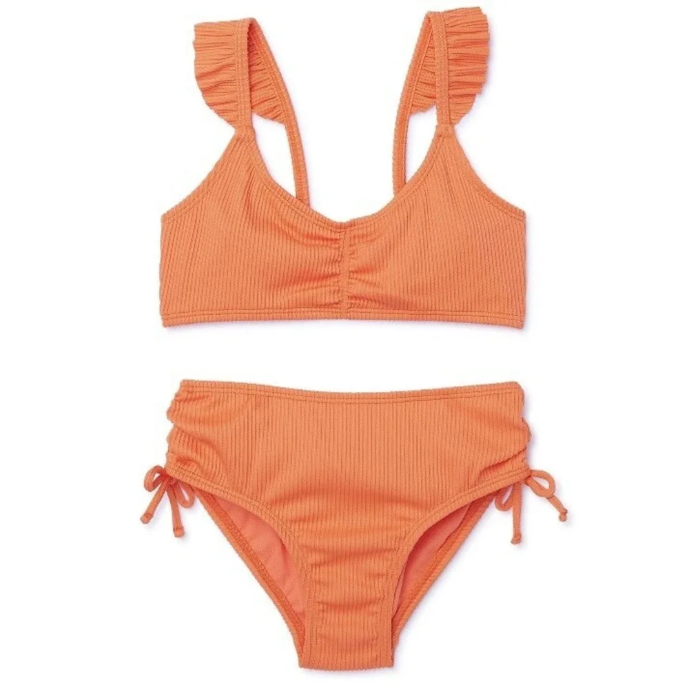 Wonder Nation Girls Ruffle Strap Bikini Swimsuit UPF 50+ New with Tags XL 14-16